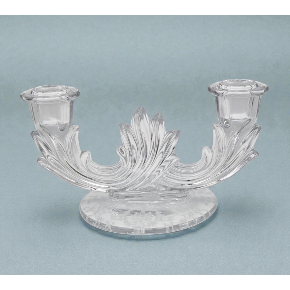 Vintage Fostoria Baroque Double Candlestick Holder With Etched Floral Base
